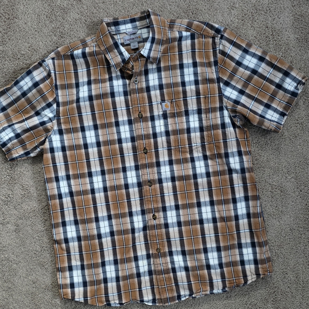 Carhartt Short Sleeve Plaid Button Up Shirt Men's Large Casual Workwear